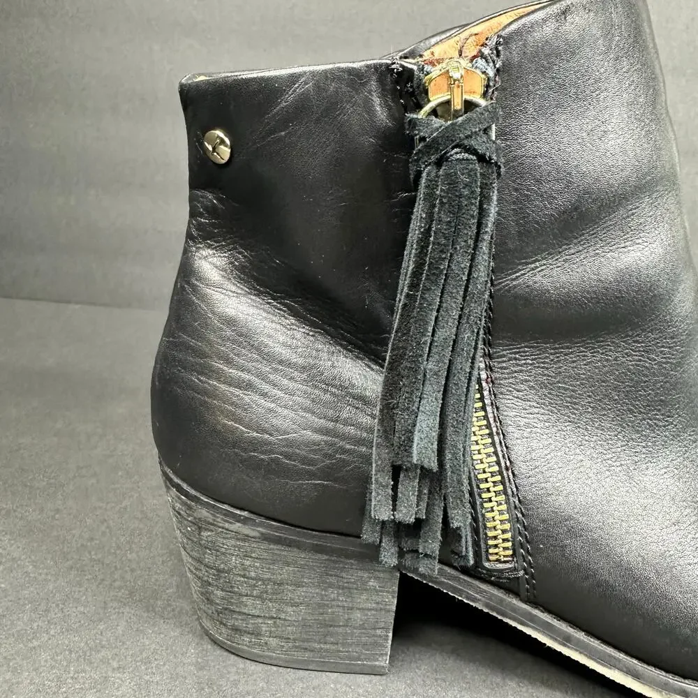 Pikolino Womens size 40 9 9.5 Andorra Black Leather Tassel Ankle Boots Side Zip